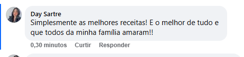 Comentário de cliente sobre as receitas
