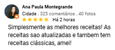 Comentário de cliente sobre as receitas